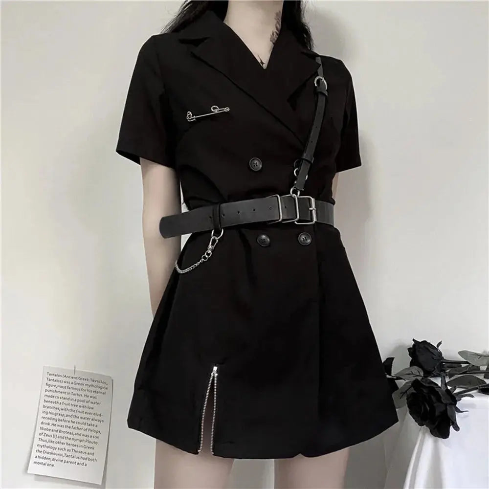 Rosetic Short Bandage Goth Dress Women Gothic Punk Belt Long Sleeve Streetwear Black Mini Vestidos Casual Dresses Spring 2024