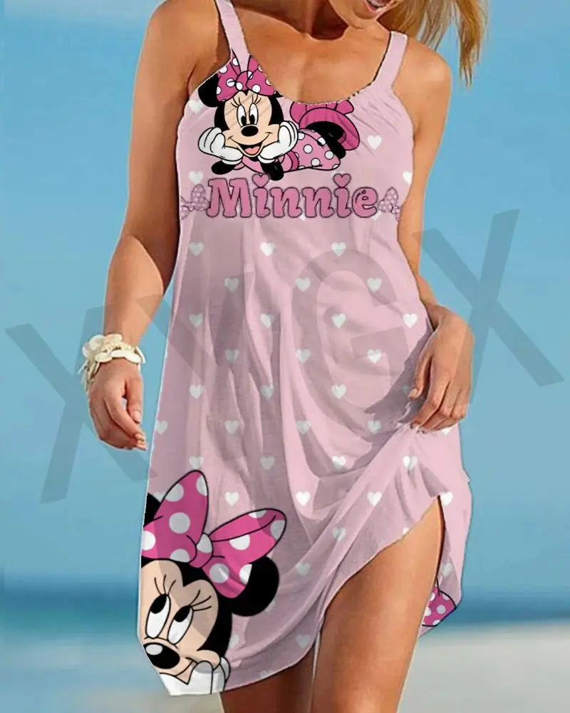 Minnie Mouse Elegant Dresses For Women Woman 2024 Disney Beach Dress Mickey Dress Fashion Top Print Casual Loose Oversized Dyr