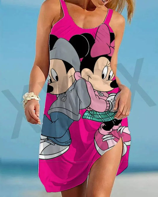 Minnie Mouse Elegant Dresses For Women Woman 2024 Disney Beach Dress Mickey Dress Fashion Top Print Casual Loose Oversized Dyr