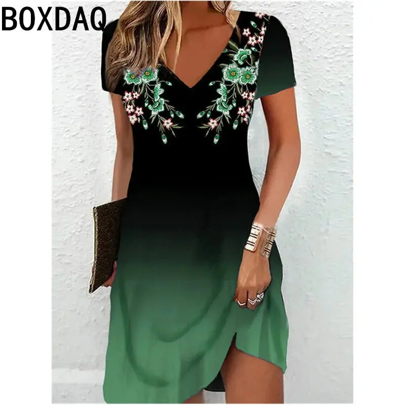 3D Print Vintage Elegant Dress Women Short Sleeve Casual Loose A-Line Dress Big Size 5XL 6XL Gradual Dress Vestidos De Mujer