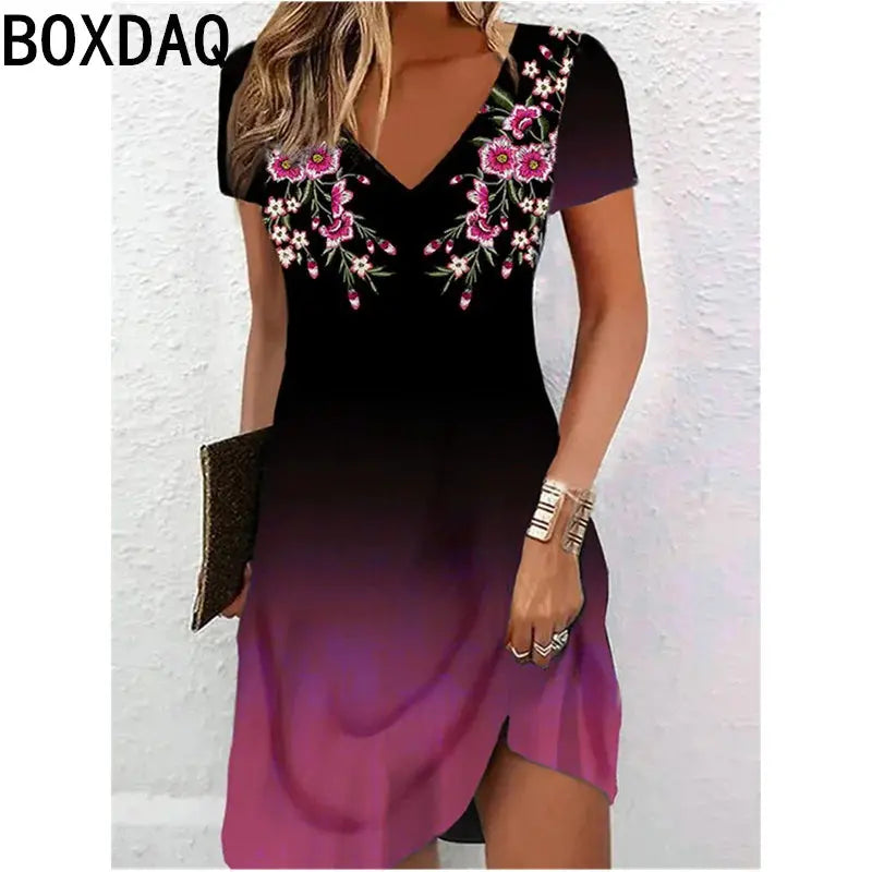 3D Print Vintage Elegant Dress Women Short Sleeve Casual Loose A-Line Dress Big Size 5XL 6XL Gradual Dress Vestidos De Mujer