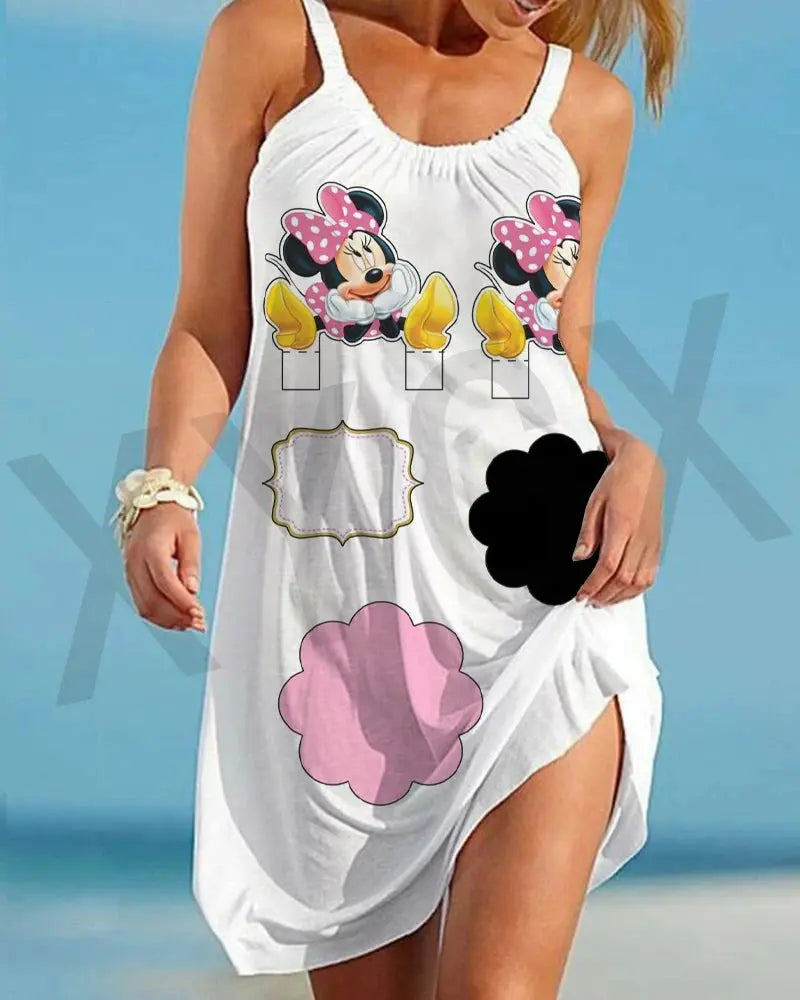 Minnie Mouse Elegant Dresses For Women Woman 2024 Disney Beach Dress Mickey Dress Fashion Top Print Casual Loose Oversized Dyr