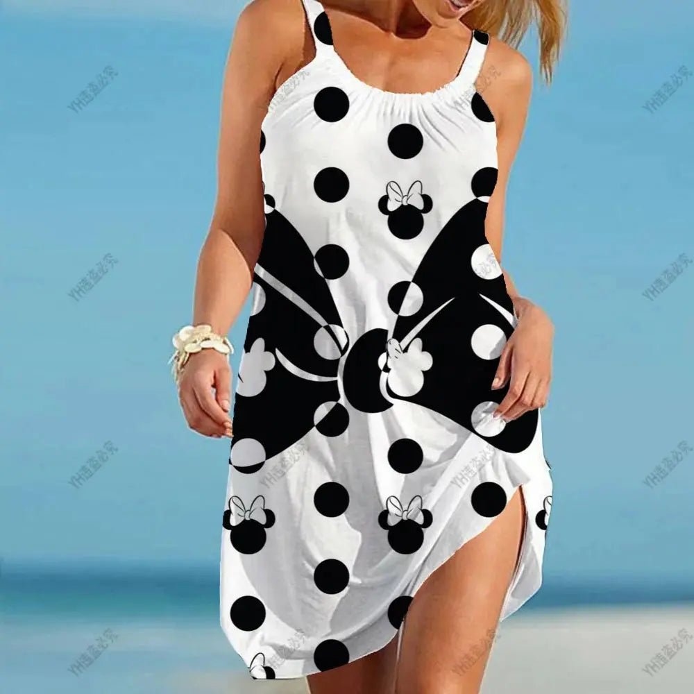 Minnie Mouse Elegant Dresses For Women Woman 2024 Disney Beach Dress Mickey Dress Fashion Top Print Casual Loose Oversized