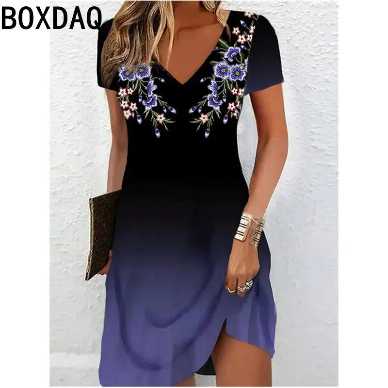 3D Print Vintage Elegant Dress Women Short Sleeve Casual Loose A-Line Dress Big Size 5XL 6XL Gradual Dress Vestidos De Mujer