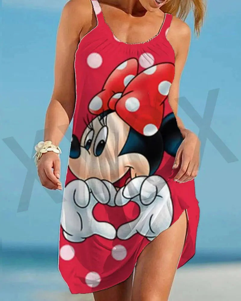 Minnie Mouse Elegant Dresses For Women Woman 2024 Disney Beach Dress Mickey Dress Fashion Top Print Casual Loose Oversized Dyr