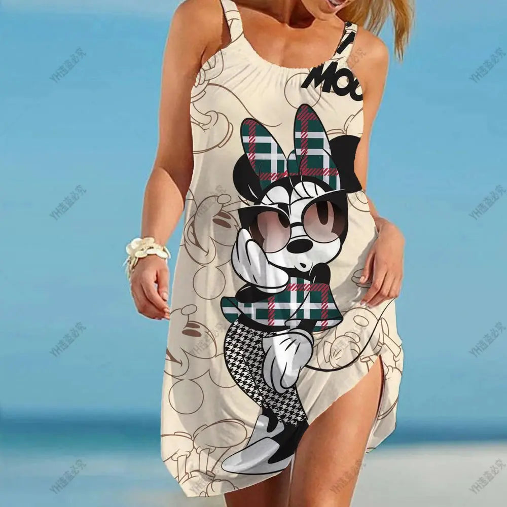 Minnie Mouse Elegant Dresses For Women Woman 2024 Disney Beach Dress Mickey Dress Fashion Top Print Casual Loose Oversized