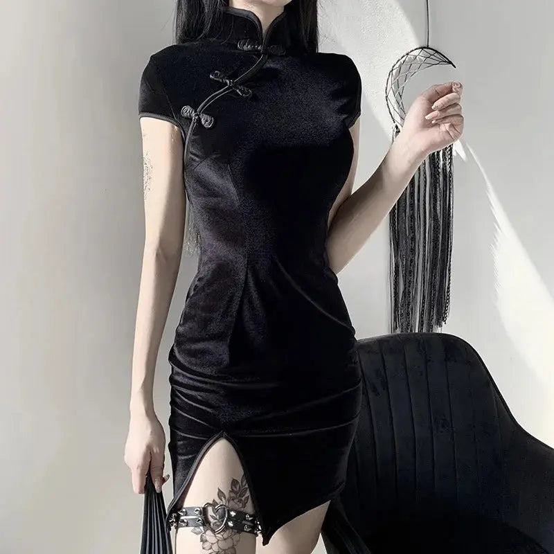 Rosetic Short Bandage Goth Dress Women Gothic Punk Belt Long Sleeve Streetwear Black Mini Vestidos Casual Dresses Spring 2024