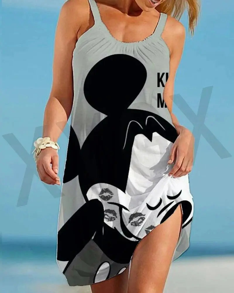 Minnie Mouse Elegant Dresses For Women Woman 2024 Disney Beach Dress Mickey Dress Fashion Top Print Casual Loose Oversized Dyr