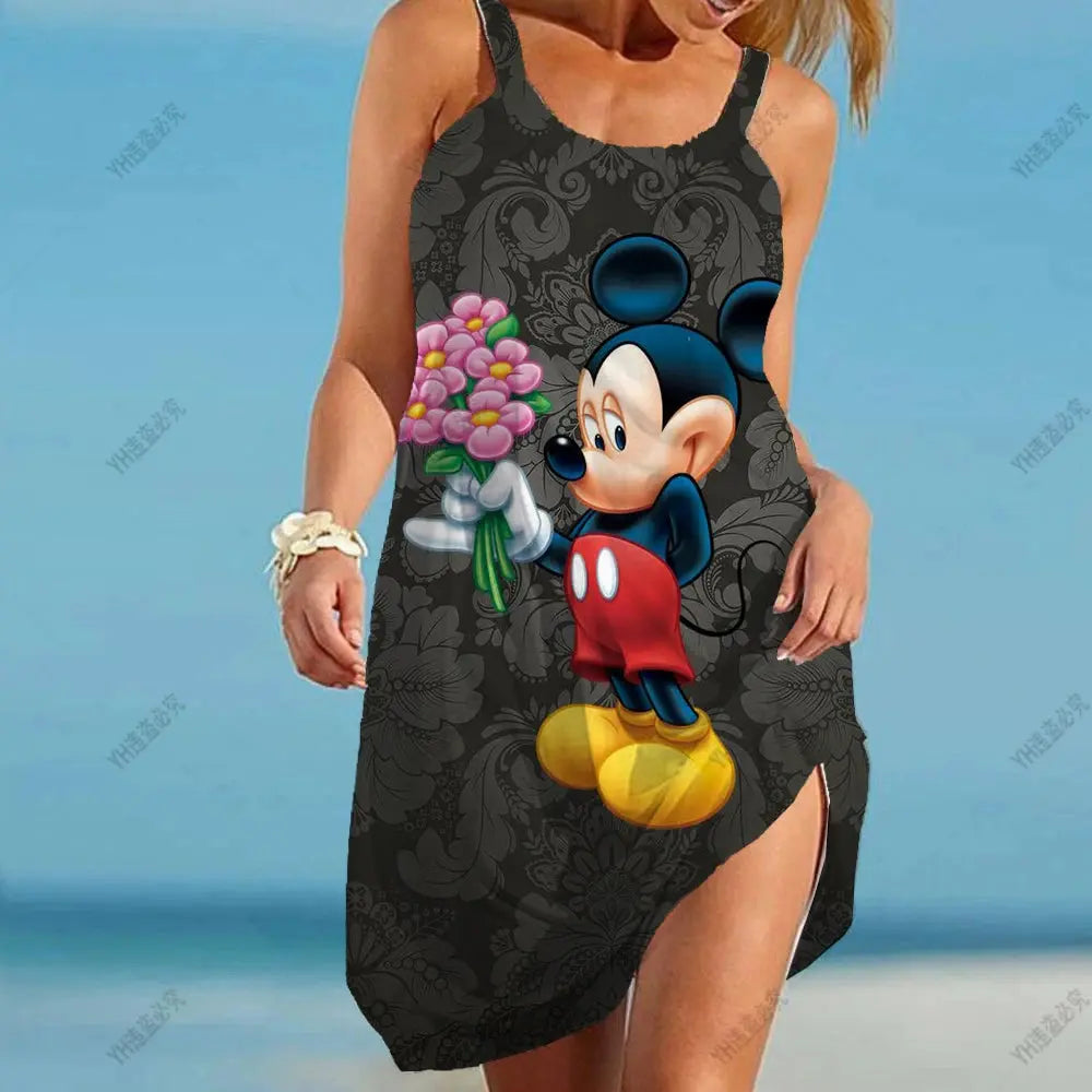 Minnie Mouse Elegant Dresses For Women Woman 2024 Disney Beach Dress Mickey Dress Fashion Top Print Casual Loose Oversized