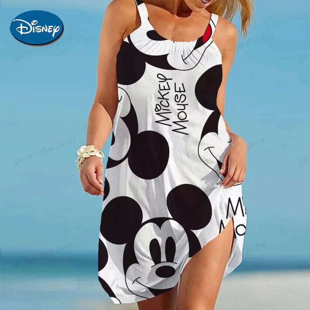 Minnie Mouse Elegant Dresses For Women Woman 2024 Disney Beach Dress Mickey Dress Fashion Top Print Casual Loose Oversized