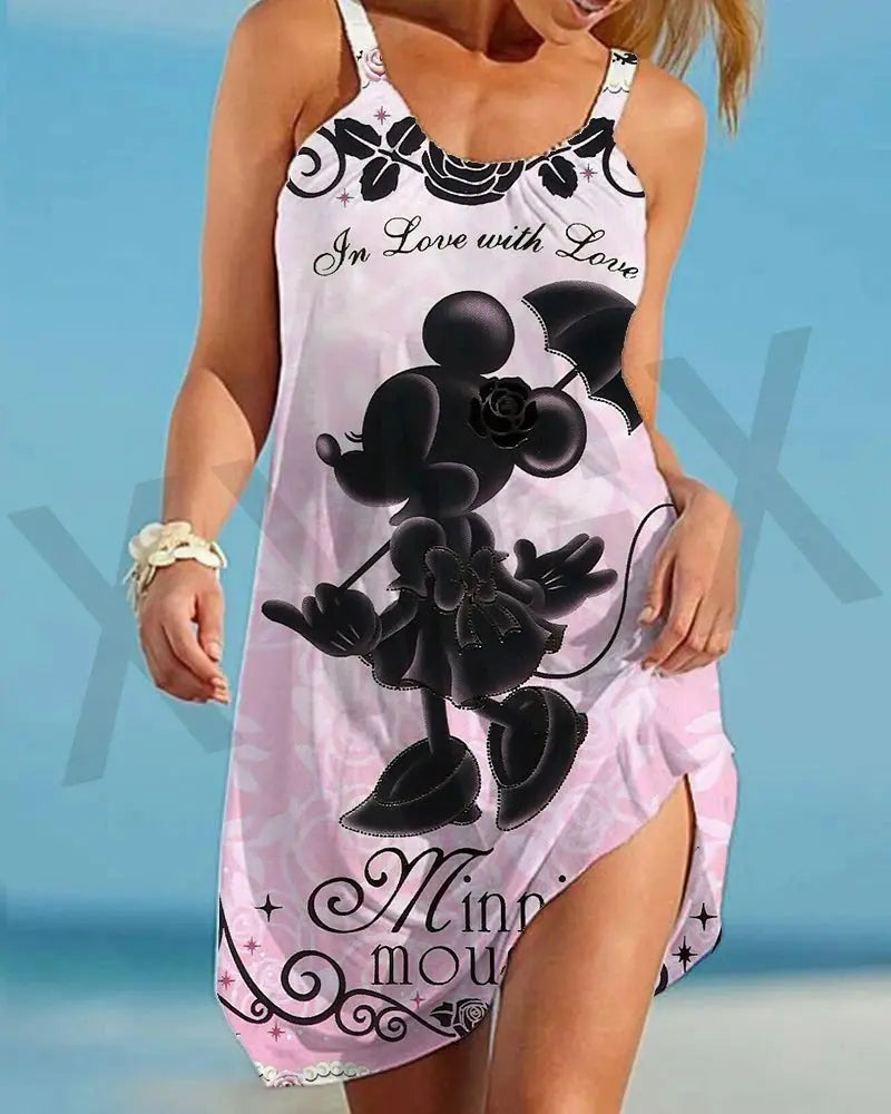 Minnie Mouse Elegant Dresses For Women Woman 2024 Disney Beach Dress Mickey Dress Fashion Top Print Casual Loose Oversized Dyr