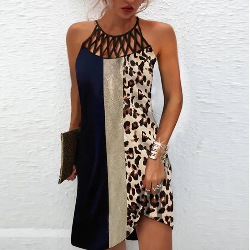 2024 Women Elegant Dress Loose Casual Short Dress Hollow Out Floral Print Round Neck Ladies Summer Dress 2022