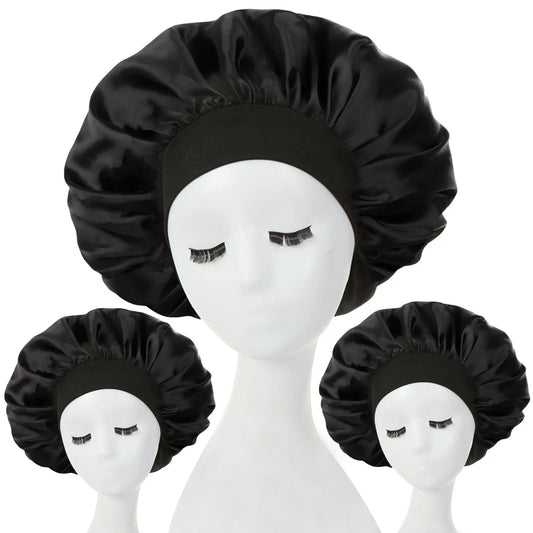 Taihexin 3 Pcs Silk Hair Bonnet with Wide Elastic Band, Sleepling Hair