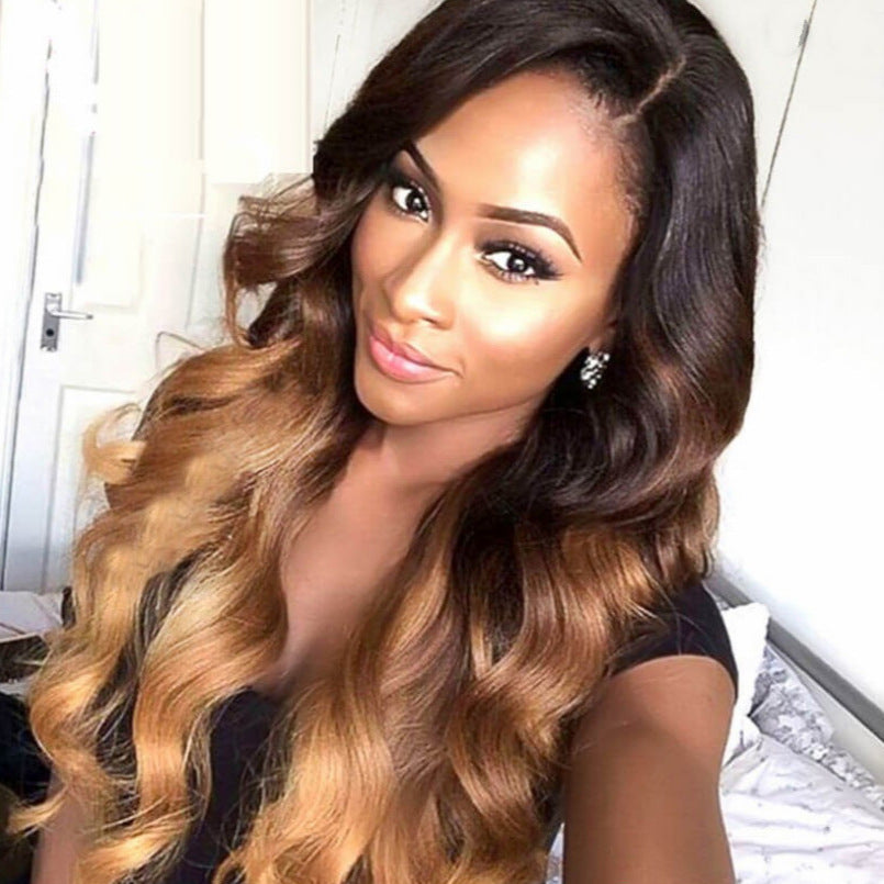 European and American wigs for women long curly hair gradient color middle parting high temperature silk chemical fiber headpiece WIGS