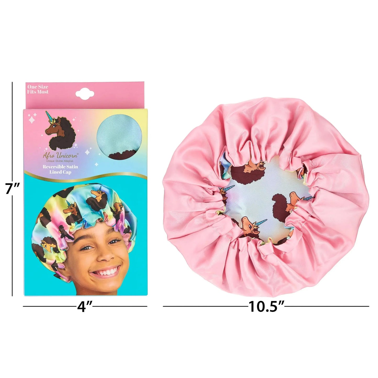 Afro Unicorn Reversible Satin Lined Sleeping Cap - Girls Printed Salon