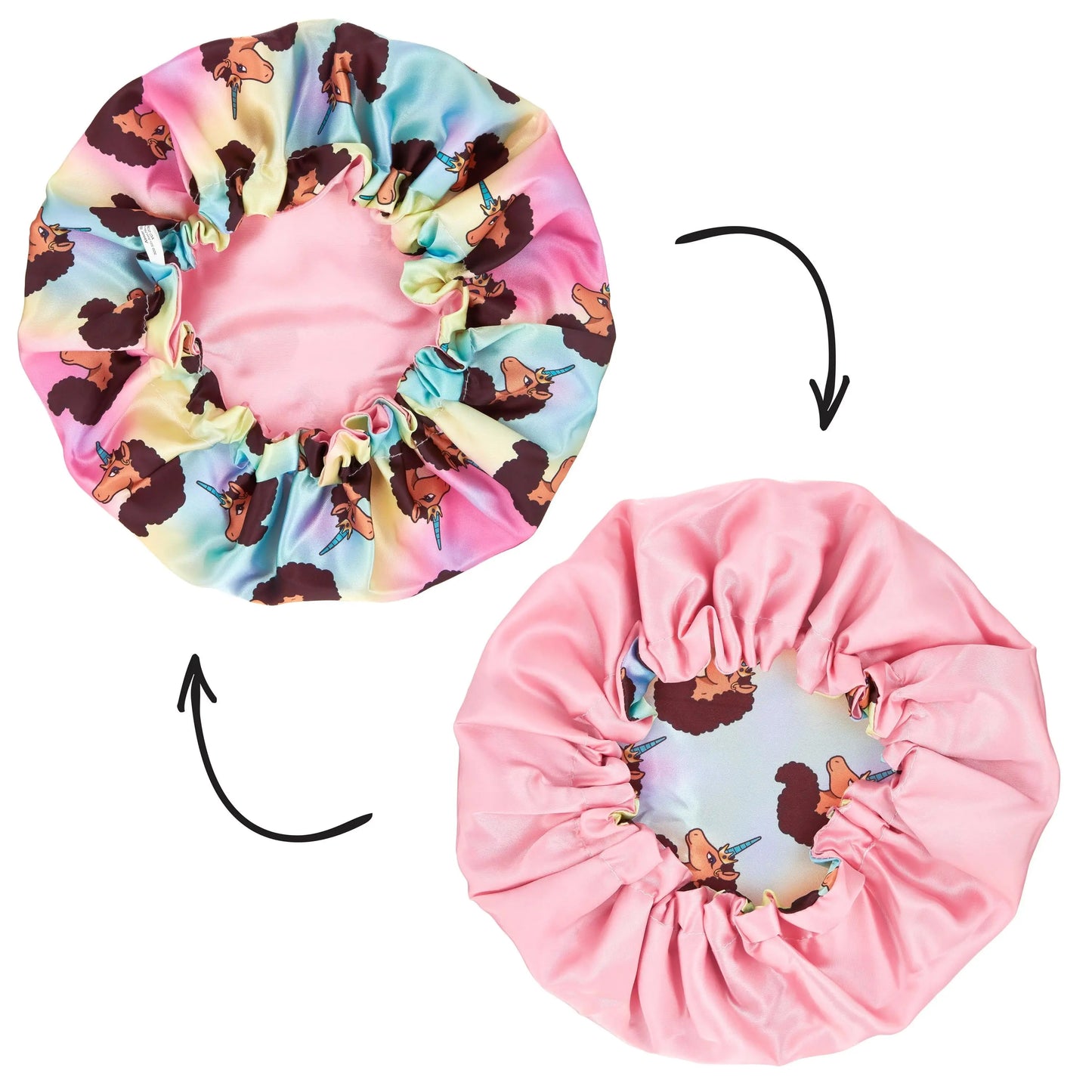 Afro Unicorn Reversible Satin Lined Sleeping Cap - Girls Printed Salon