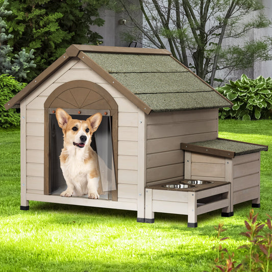 Outdoor fir wood dog house with an open roof ideal for small to medium